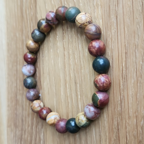 Picasso Jasper Bead Stretch Hand Crafted Bracelet - Picture 8 of 9